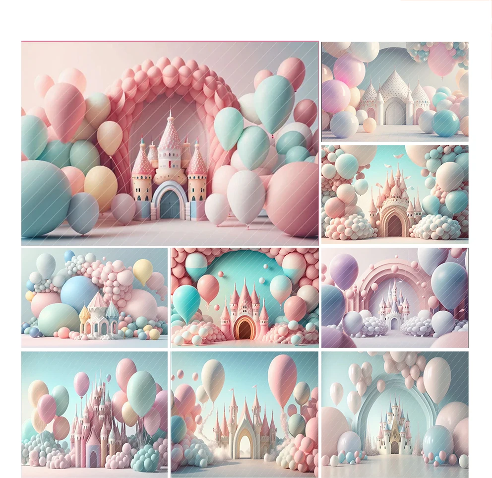 

Photography Background Arch Fairytales Castle Rainbow Balloons Children Birthday Party Portrait Decor Backdrop Photo Studio