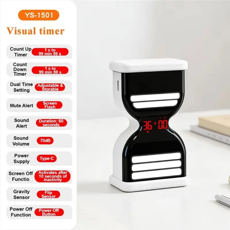 M11K-Productivity Gravity Sensor Timer LED Display Positive/Countdown Flip Timer Dual Memory Cooking Study Rechargeable Timer