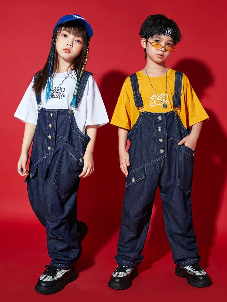 Kids Festival Clothing Hip Hop Dance Outfit Loose Jeans Overalls Street Dance Performance Costume Boys Jazz Dancing Clothes 3962