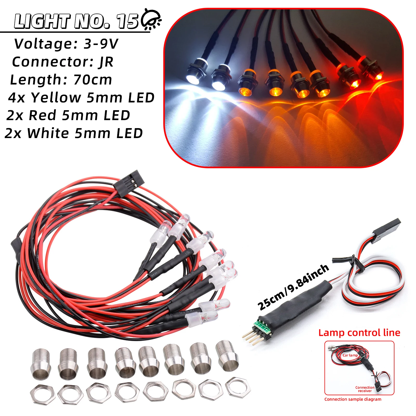 3/5mm RC Car Lamp Kit Universal LED Color Decorative Light Switch for 1/8 1/10 1/12 1/24 Axial SCX10 Trx4 Tamiya Crawler Truck