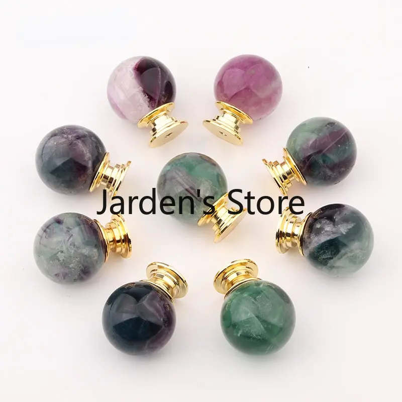 

Nature stone Luxury Flourite Crystal Reiki Drawer Handles Kitchen Cabinet Knob Cupboard Pulls Small Gift Box Decorative Handle