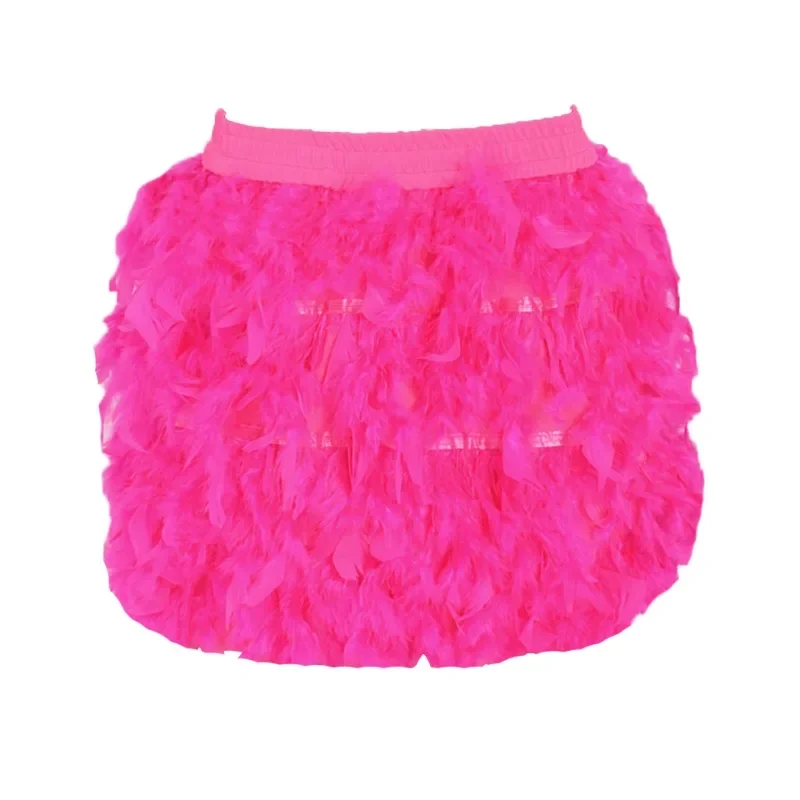 Mini jupe moelleuse à taille élastique pour femmes, plumes, tenues d'anniversaire féminines, bas sexy, fête en club, mode automne, 2024