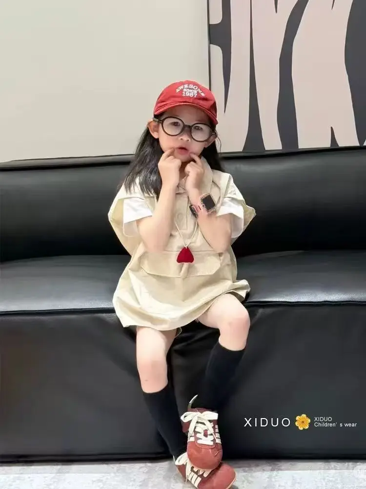 Girls' Fashionable Cool Workwear Vest Skirt Summer New Design Long-Style Dress with Metal Accents