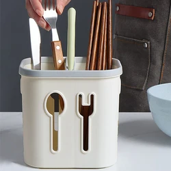 Spoon Fork Chopstick Holder Drain Rack 2 Grids Storage Box Tableware Organizer Kitchen Utensil