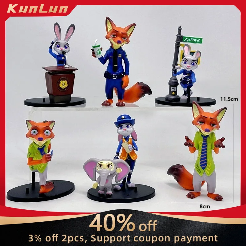 

Набор из 6 фигурок Zootopia 2: Джуди Хоппс и Ник Фокс, ПВХ-модели, милые мультяшные куклы, настольное украшение, коллекционные игрушки, подарок для фанатов
