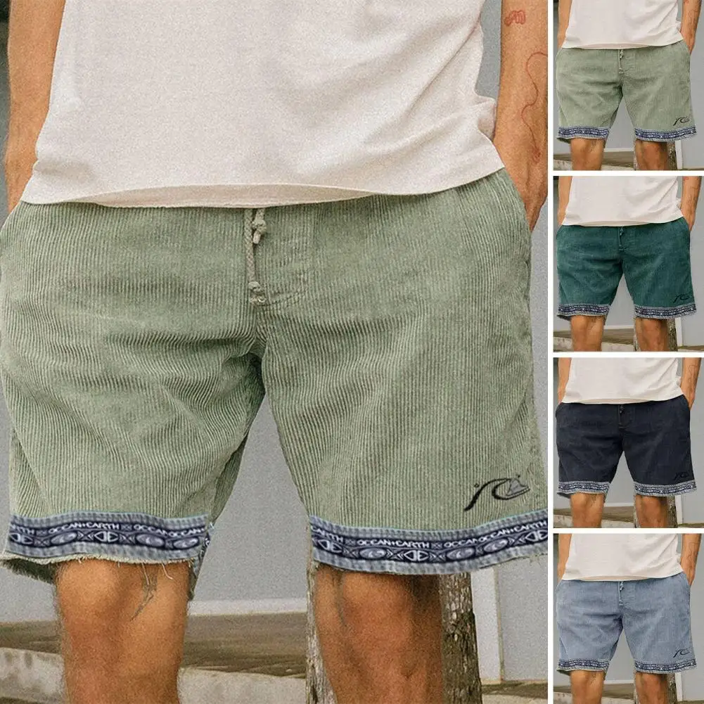 Fashion Printed Male Short Pants Summer Vintage Corduroy Pockets Surfing Shorts Men's Casual Beach Running Breechcloth Bottoms