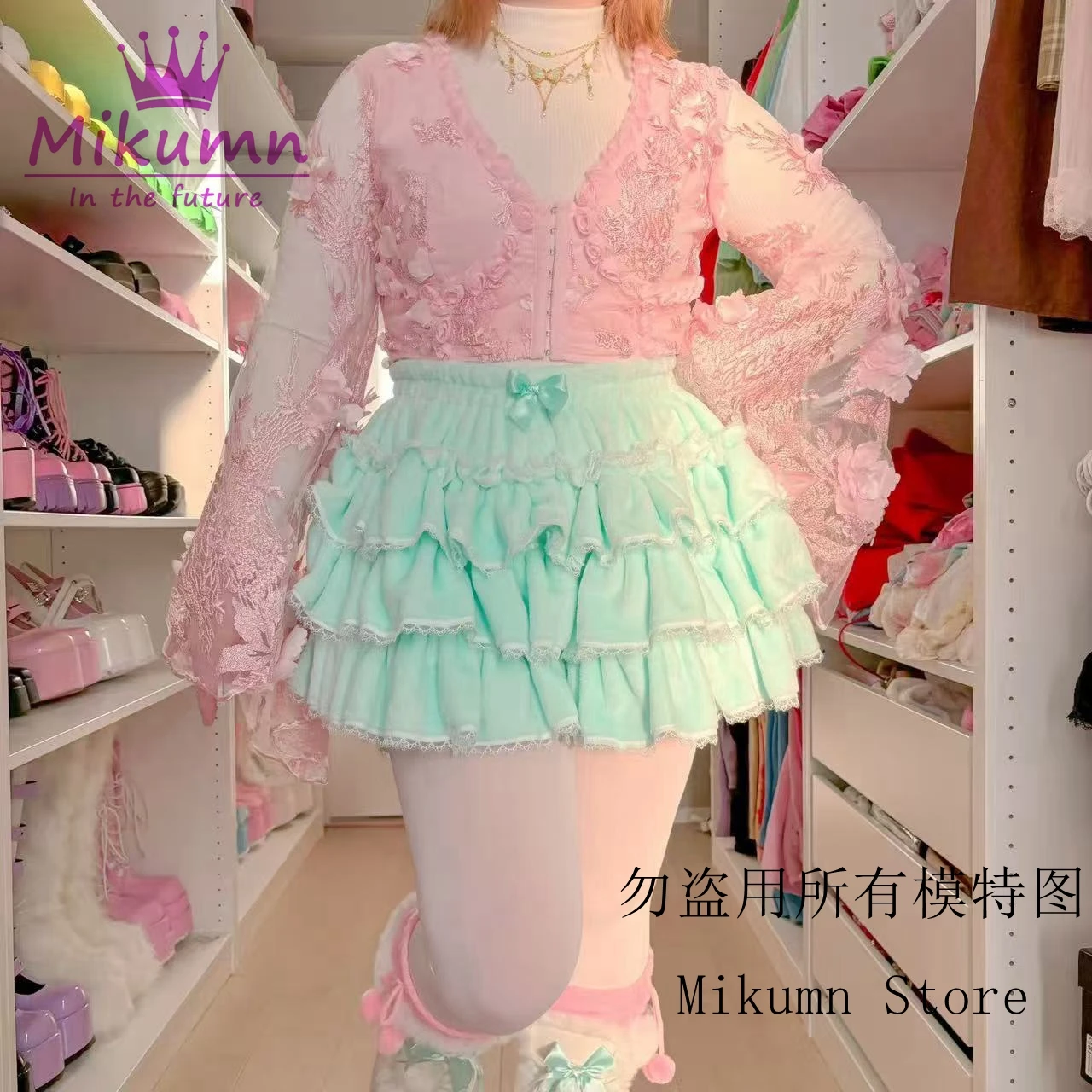 Harajuku Y2k słodkie różowe białe spodnie dyni Lolita jesienno-zimowa JK pluszowe spodenki japońskie Kawaii Ruffles latarnia szorty — zdjęcie 7