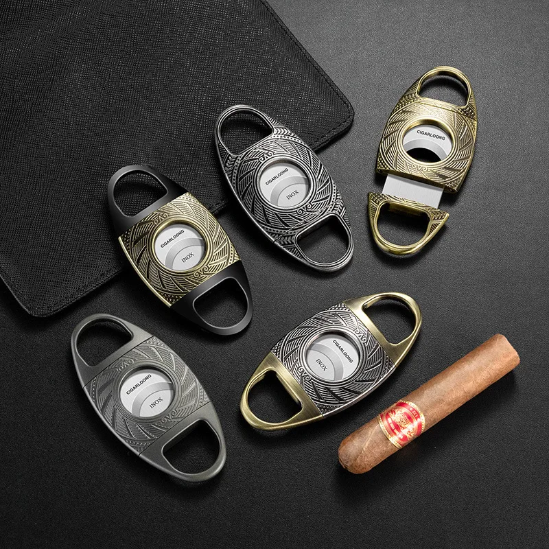 

Портативные ножницы для сигар с V-образным вырезом — нержавеющая сталь, дорожный футляр и подарочная коробка