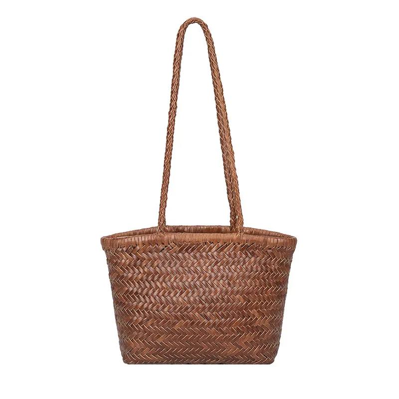 

Genuine leather hand-woven bag 2025 new niche design top layer cowhide French vacation underarm bag vintage ladies shoulder bag