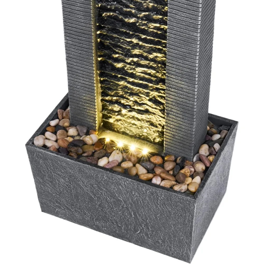 Fontaine d'eau extérieure avec lumières LED, décoration de jardin Zen de 29 pouces pour patio et espaces intérieurs