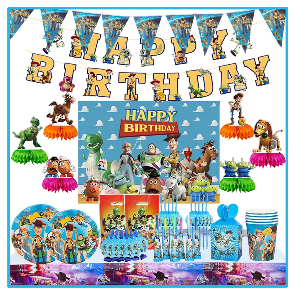 Disney Toy Story Birthday Party Decorations Supplies Buzz Lightyear Woody Paper Plats Napkins Cups Balloon Baby Shower for Kids