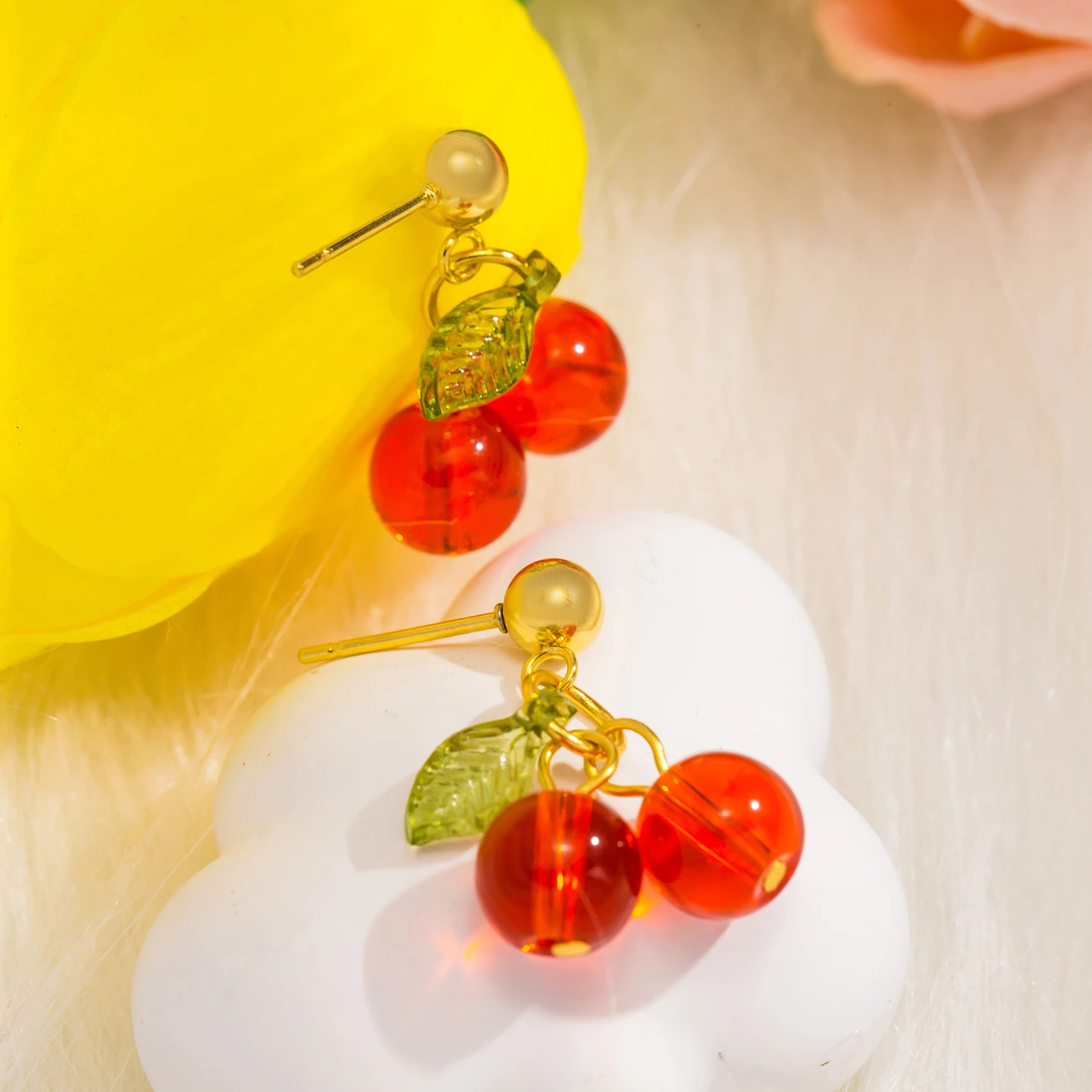 UHBINYCA New Stainless Steel 18K Gold PVD Plated Drop Earrings for Women Trendy Red Cherry Charms Drop Earring Jewelry Gift