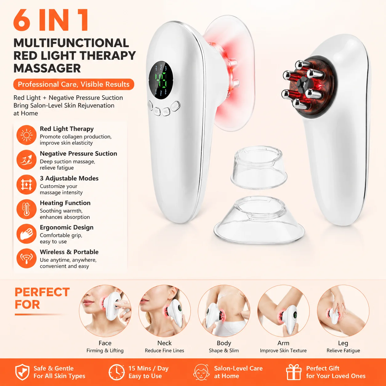 Electric Cupping Massager Red Light Hot Compress Vacuum Suction Face Body Skin Tightening Cellulite Wireless Home Beauty Device