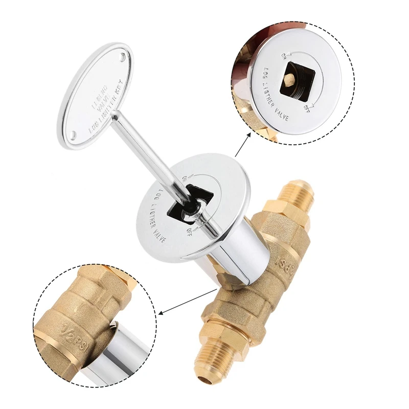 1/2 Inch Straight Quarter Turn Shut-Off Valve Kit 3/8 Male Flare 1/2 NPT Fittings Fits For LP Gas Fire Pits Fireplace