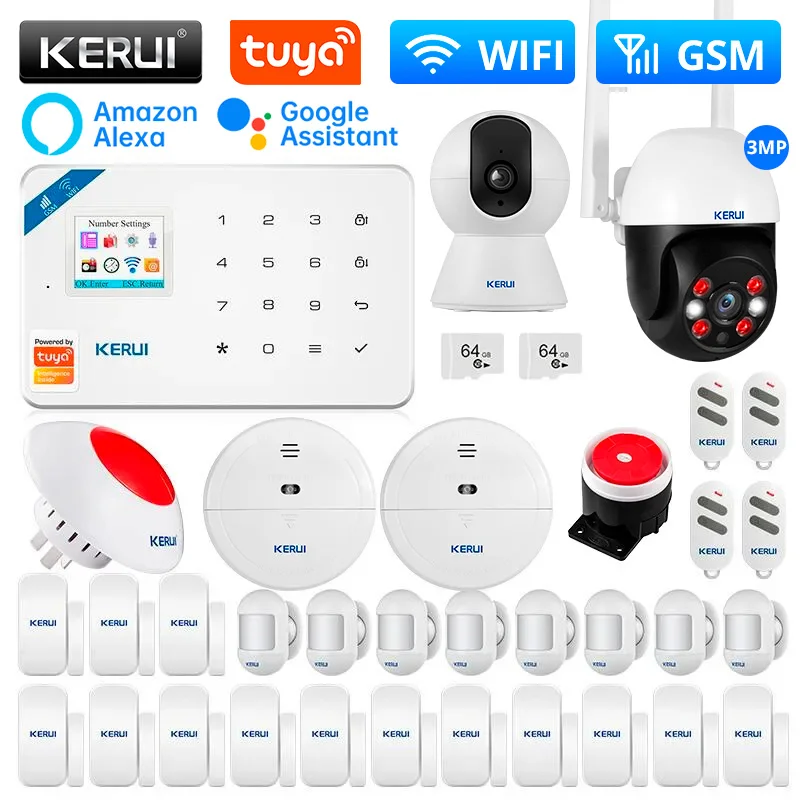 KERUI W181 Home Alarm System WIFI GSM Alarm Support Alexa Tuya Smart Motion Sensor Door Sensor Detector Siren IP Camera