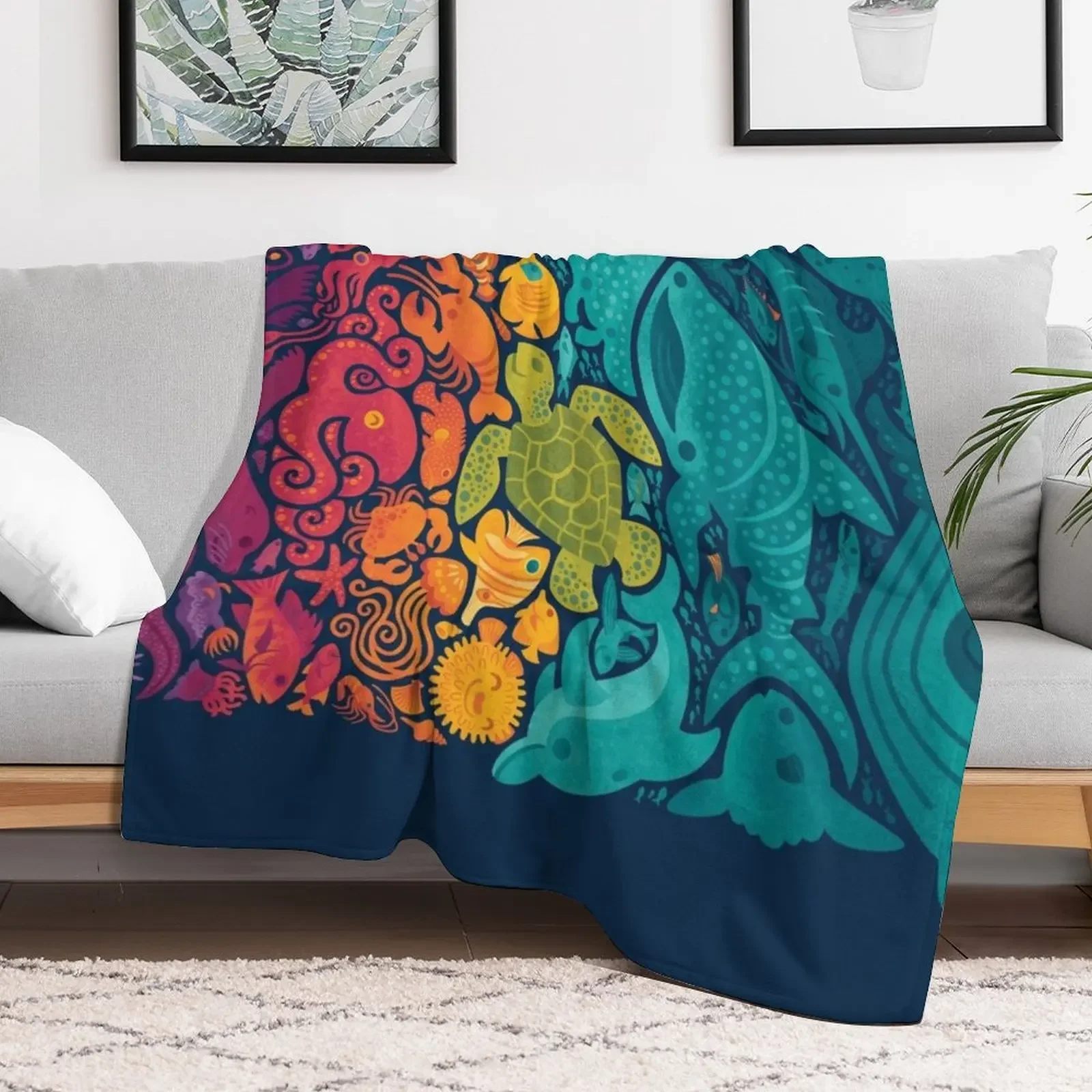 Aquatic Spectrum Throw Blanket Warm Accent Blanket for Living Room Decoration