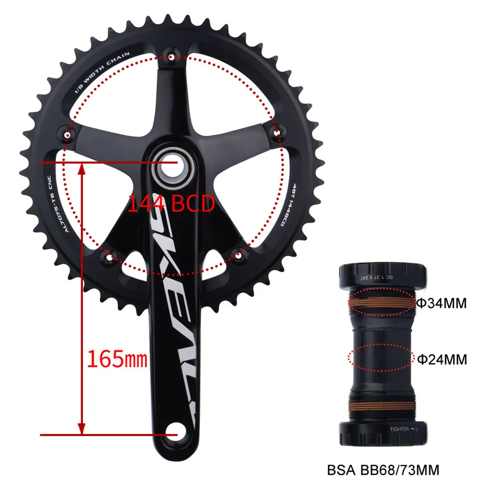 SKEACE Fixed Gear case crank set 165mm 144 Bcd Integrated Crank