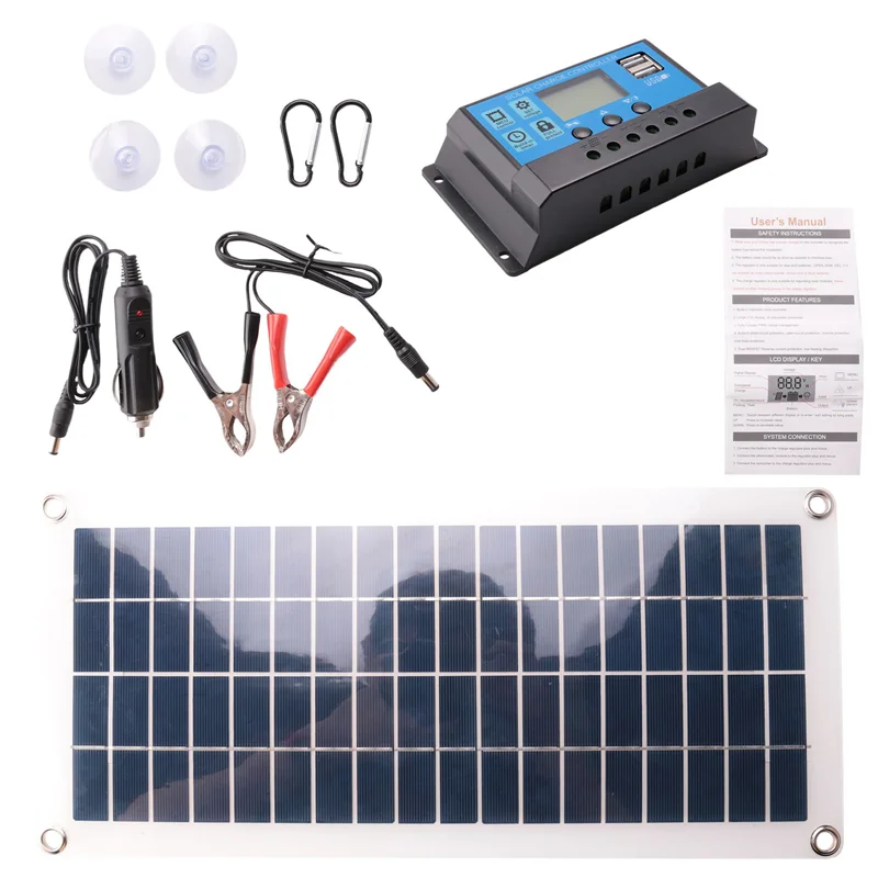 

ABSE-30W Flexible Solar Panel Solar Cells For Car RV Boat Home Roof Van Camping Solar Battery, 10A Solar Controller Module