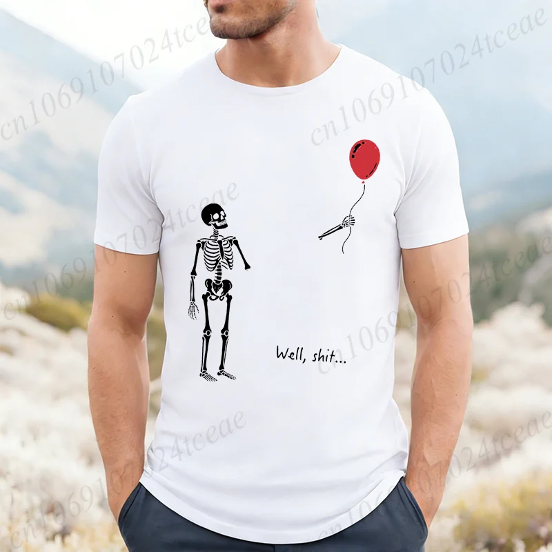 Skeleton Lost Balloon Grafik T-Shirt für Männer Lustiges Skelett T-Shirt mit düsterem Humor Gothic Sarkastisch Unisex Streetwear Geschenk – Detail 2
