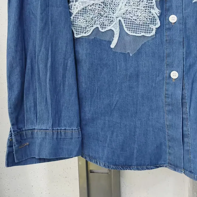 

European Heavy Industry Floral Fashion Top Denim Jacket Women Spring Autumn New Women's Shirt
