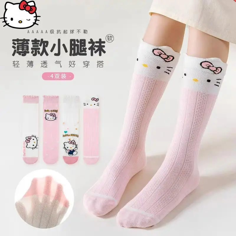 Kawaii سانريو الفتيات شبكة جورب مرحبا كيتي صيف جديد أنيمي المتوسطة الجوارب الطفل الكرتون موضة الراحة لينة تنفس العجل الجوارب