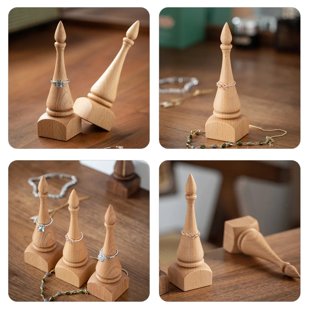 

Wooden Ring Jewelry Display Stand Handcrafted Cone Shape ganizer for Rings Jewelry Display Bracket Desk Accessories Storage