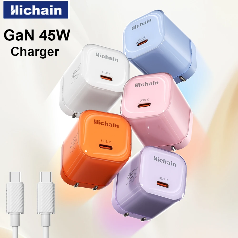 

Hichain 45W GaN Charger For iPhone 17 16 15 Mini Portable USB C Charger For ipad For Airpods For Huawei For Xiaomi AC100-240V