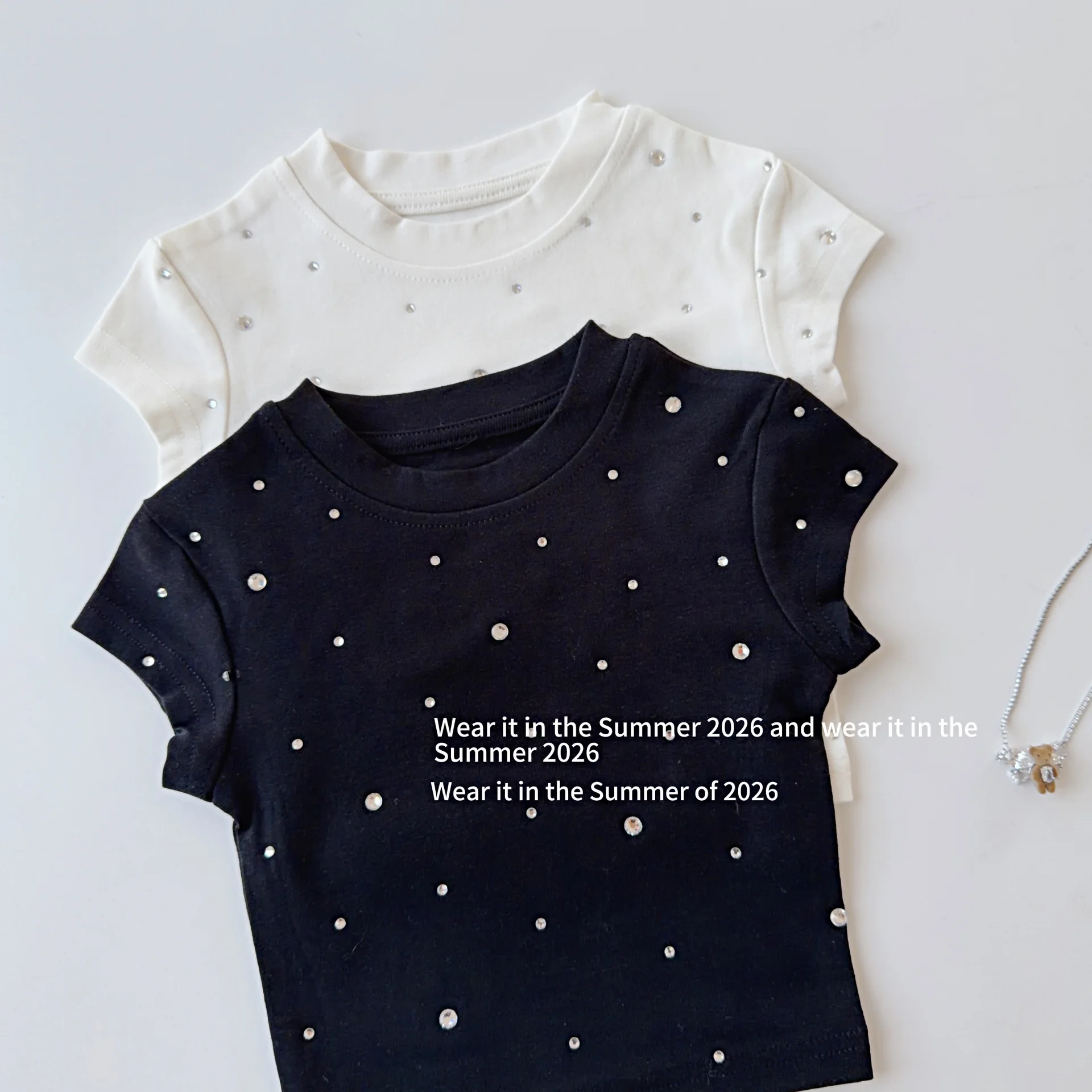 Bright Diamond Short-sleeved Knitted Sweater T-shirt Girls Slim-fit Spice Girls 2026 New Summer Shoulder Bottoming Shirt