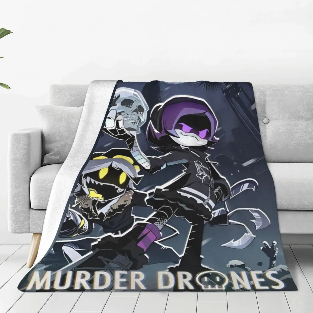 Soft Warm Blankets Picnic Robot Murder Drones V Uzi Throw Blanket Flannel Bedspread For Living Room Novelty Sofa Bed Cover