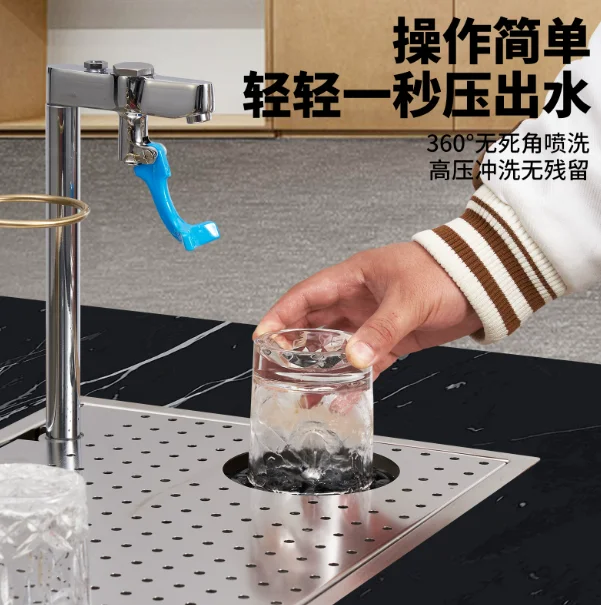 Stainless‑Steel High‑Pressure Cup Washer, Hand‑Brew Coffee Tea Maker, Sink Drain Push‑Type Table Faucet Holder