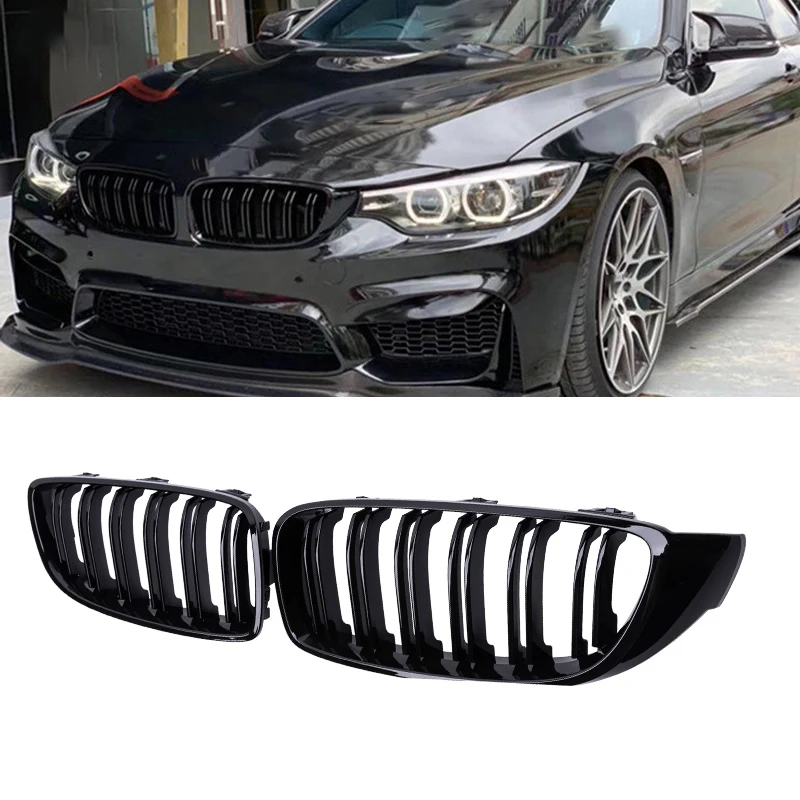 

For BMW 4 Series F32 F33 F36 M3 F80 M4 F82 Car Front Bumper Grille Racing Grill 12-18 Dual-Slat Glossy Black Grilles Accessories