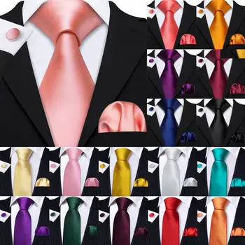 Barry.Wang Herren-Krawatte aus massiver Seide, Einstecktuch, Manschettenknöpfe-Set, glatte, schlichte Krawatte für Männer, Hochzeit, Business, Party, hochwertiges Geschenk