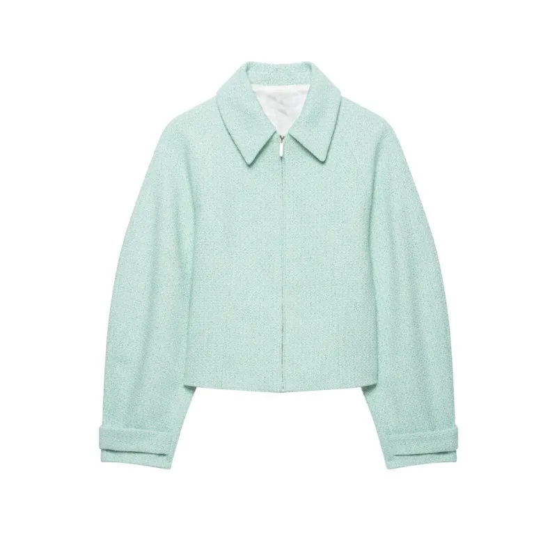 HipSeam Women's Textured Jacket with Zipper New 2026 Autumn Turn Down Collar Long Sleeve Women Coat Simple Female Tops