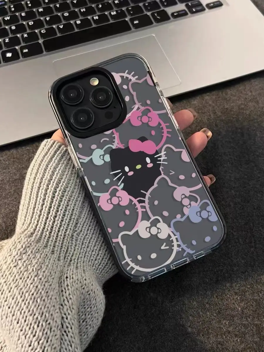 Sanrio Hello Kitty Full Screen Colorful KT Phone Case For iPhone 15 14 13 12 11Pro Max XR XS MAX 78Plus MINI Y2K Girl Back Cover