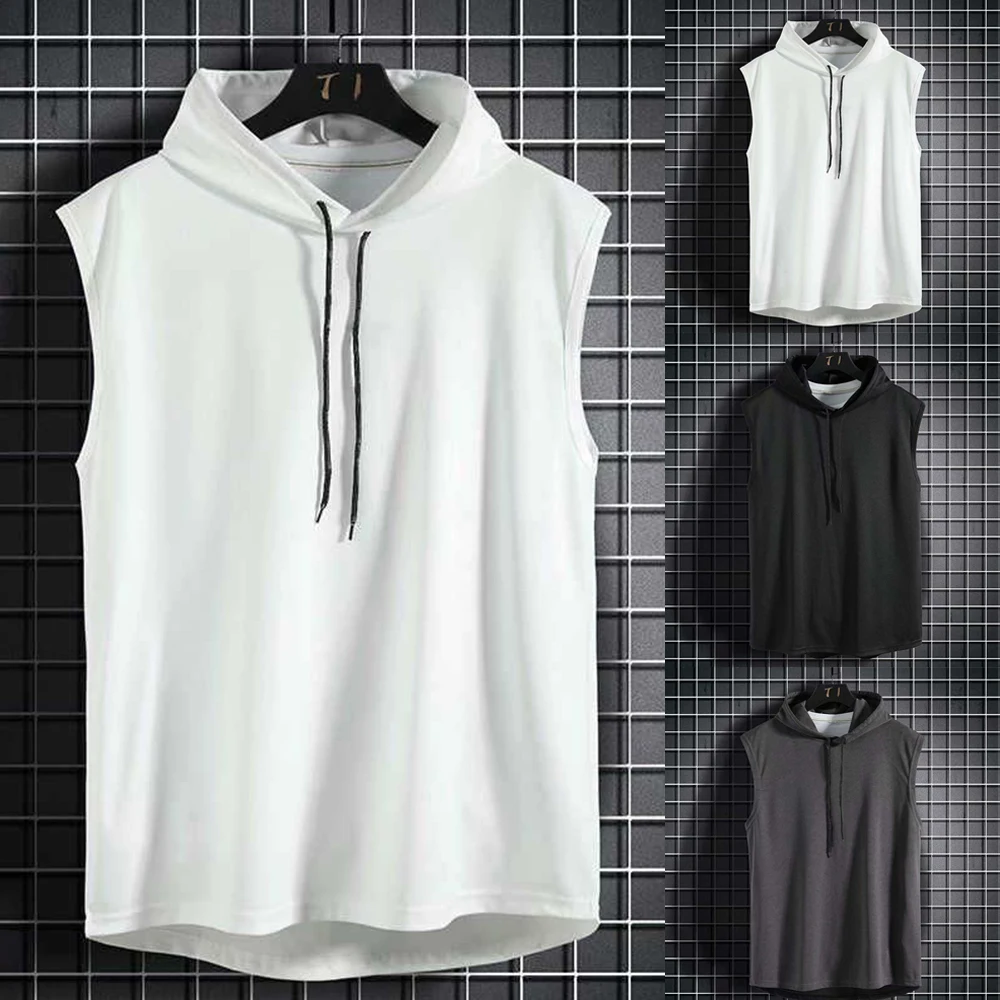 For Men Sport Sleeveless T-Shirt Accessories Bodybuilding Hooded Hoodies Muscle Workout Replacement Sleeveless