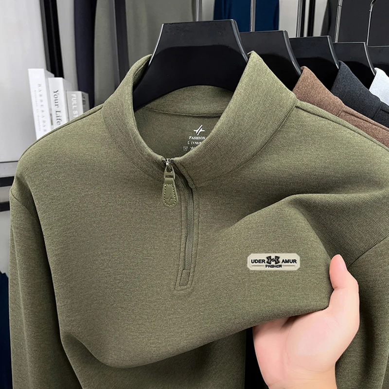 سترة رجالية ذات ياقة واقفة من العلامة التجارية الراقية مطرزة بحروف عصرية مريحة مخملية فريدة من نوعها بنصف سحاب بلوفر رياضي غير رسمي