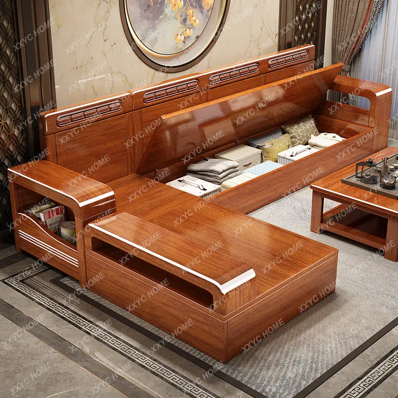New chinoiserie walnut all solid wood sofa modern casualfor home living room winter and summer dual use