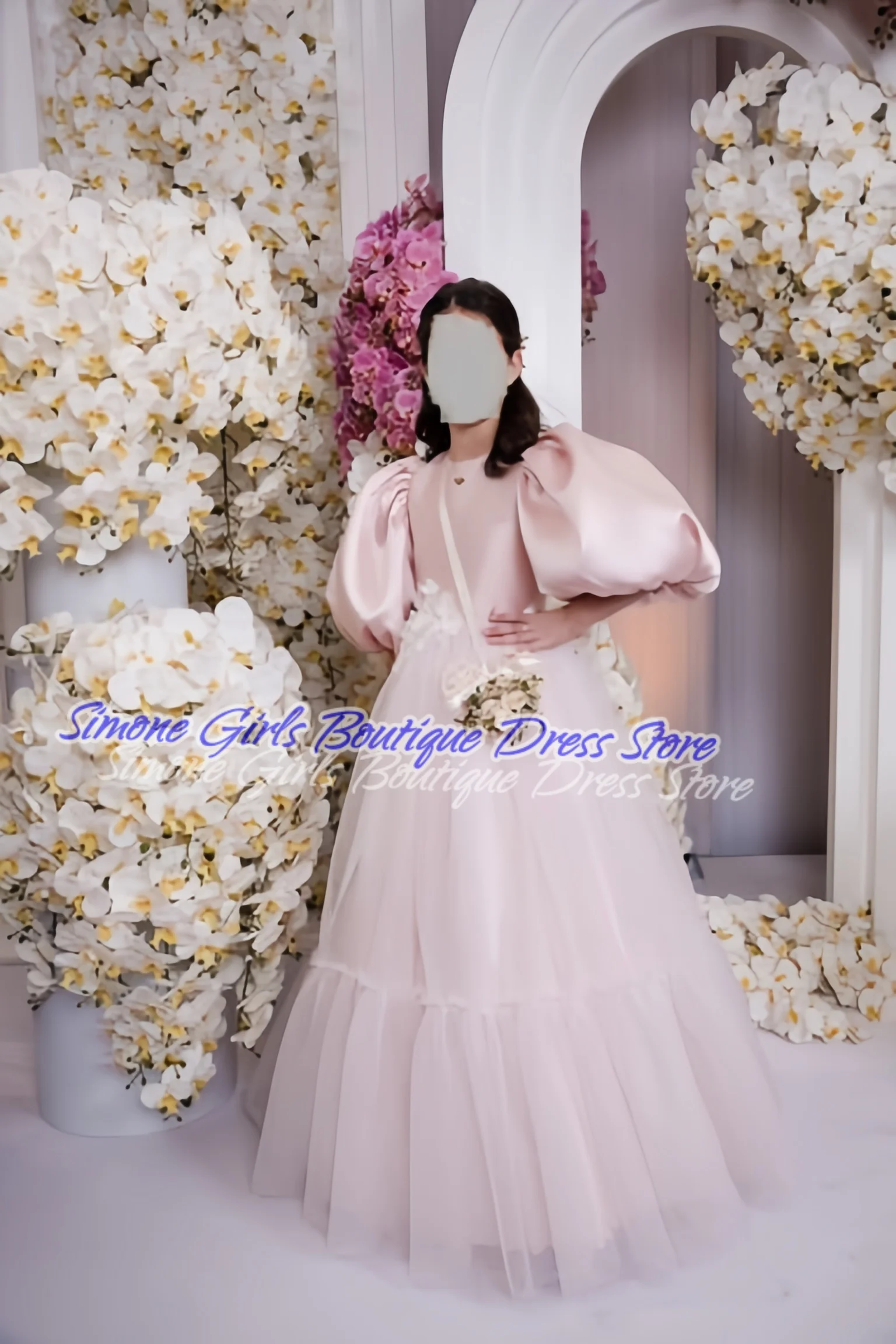 Bridesmaid Pink Tulle Flower Girl Dress for Wedding Pleated Elegant Half Sleeves Kid Birthday Communion Gown Parties Customized