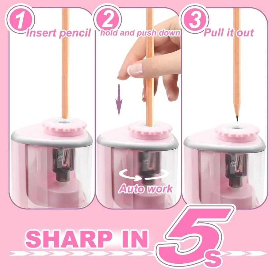 เครื่องเหลาดินสอน้ำมันไฟฟ้าแบบพกพา สำหรับดินสอสีและดินสอ HB ขนาด 68 มม. ใช้แบตเตอรี่ เหมาะสำหรับศิลปินและห้องเรียน