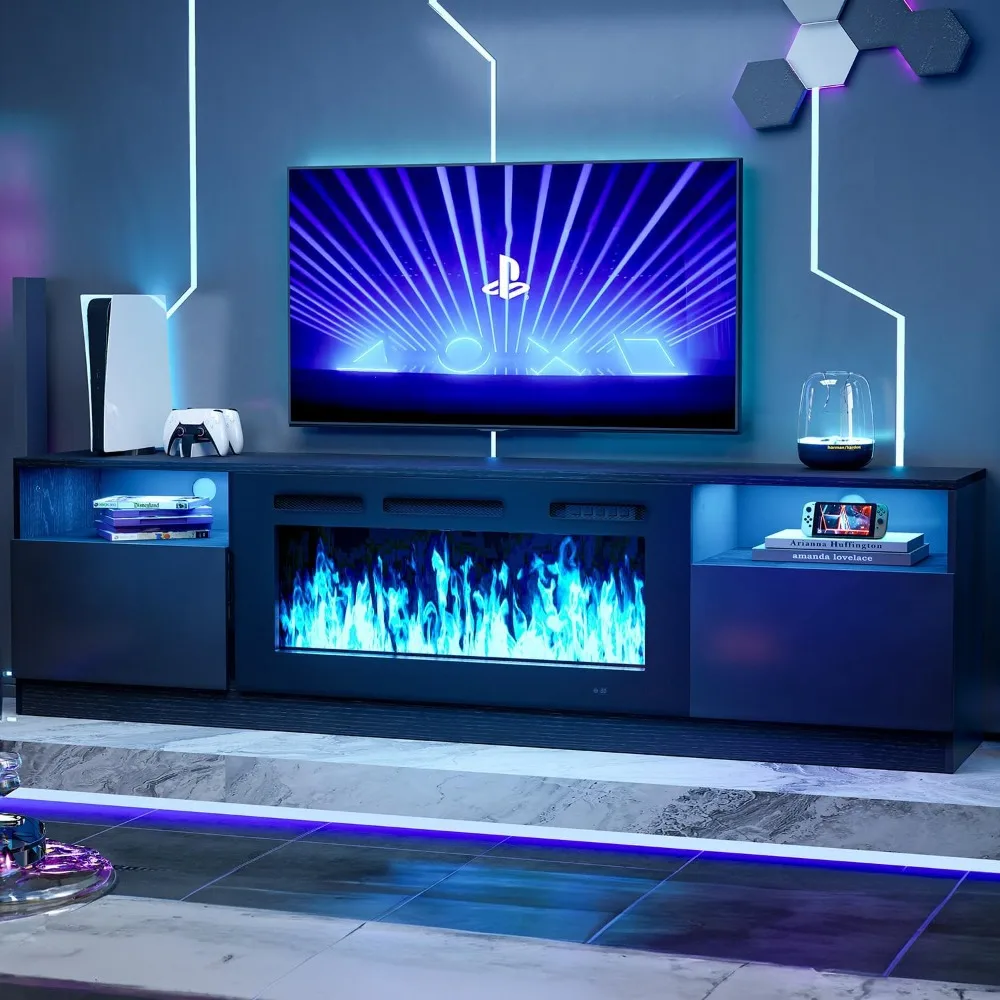 

80 Fireplace TV Stand for TVs Up to 90, LED Light Entertainment Center with 36 Electric Fireplace, Modern Wood Texture