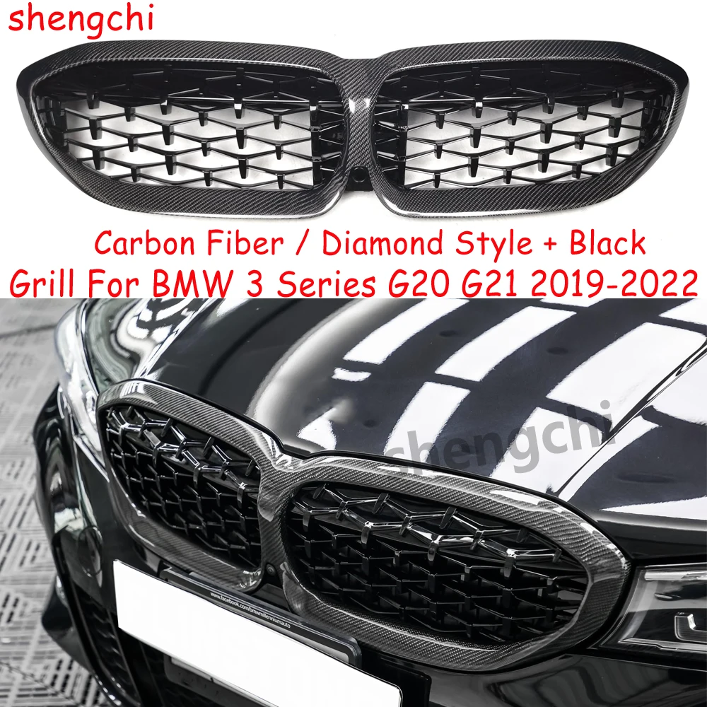 

G20 Pre-Lci ABS Carbon Fiber Diamond Black Grille for BMW 3 Series G20 G21 318i 320i 330i M340i M340d Racing Grille 2019-2022