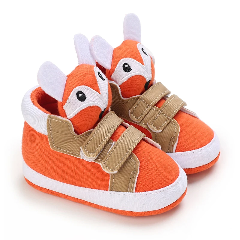 Sapatilha plana casual com rosto animal bonito para bebê menino e menina, primeira bota de tornozelo, algodão, antiderrapante, tênis de caminhada