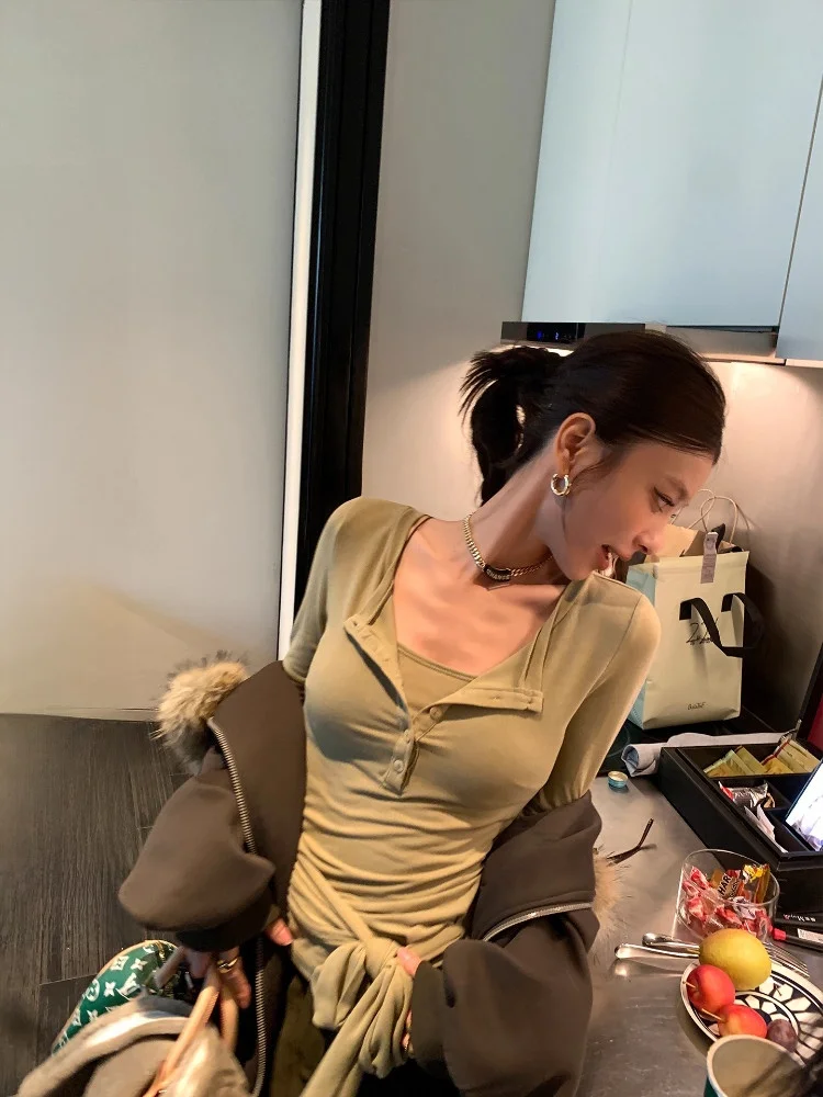 

Magic Body Slimming ort Svel V-Ne Long Sve T-irt Set Women's Autumn Winter Casual Wear Comfortable Breathable