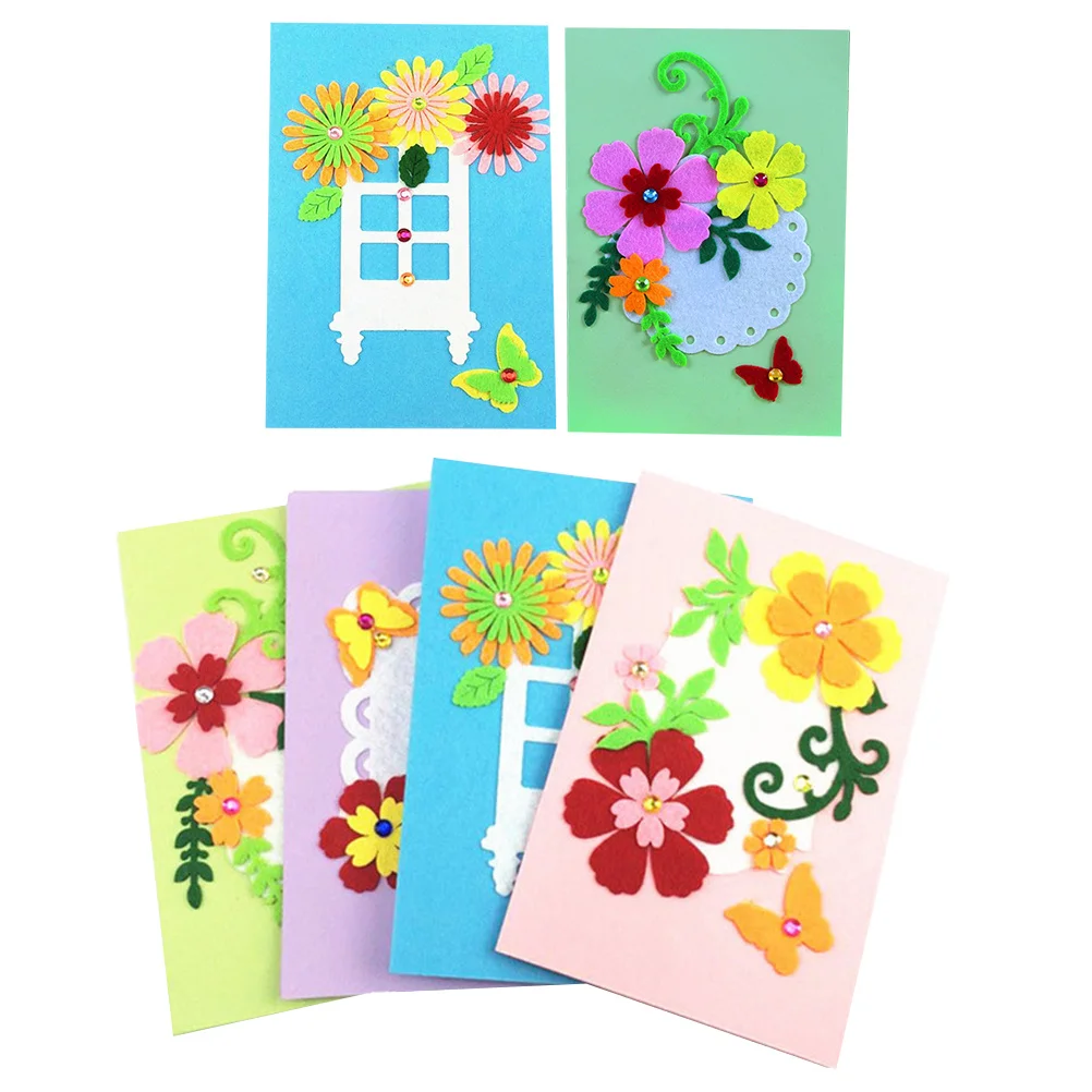 6 stuks kinderen doe-het-zelf ambachten materiaal non-woven wenskaarten kit handgemaakte projecten voor school huisdecoratie wenskaarten kit