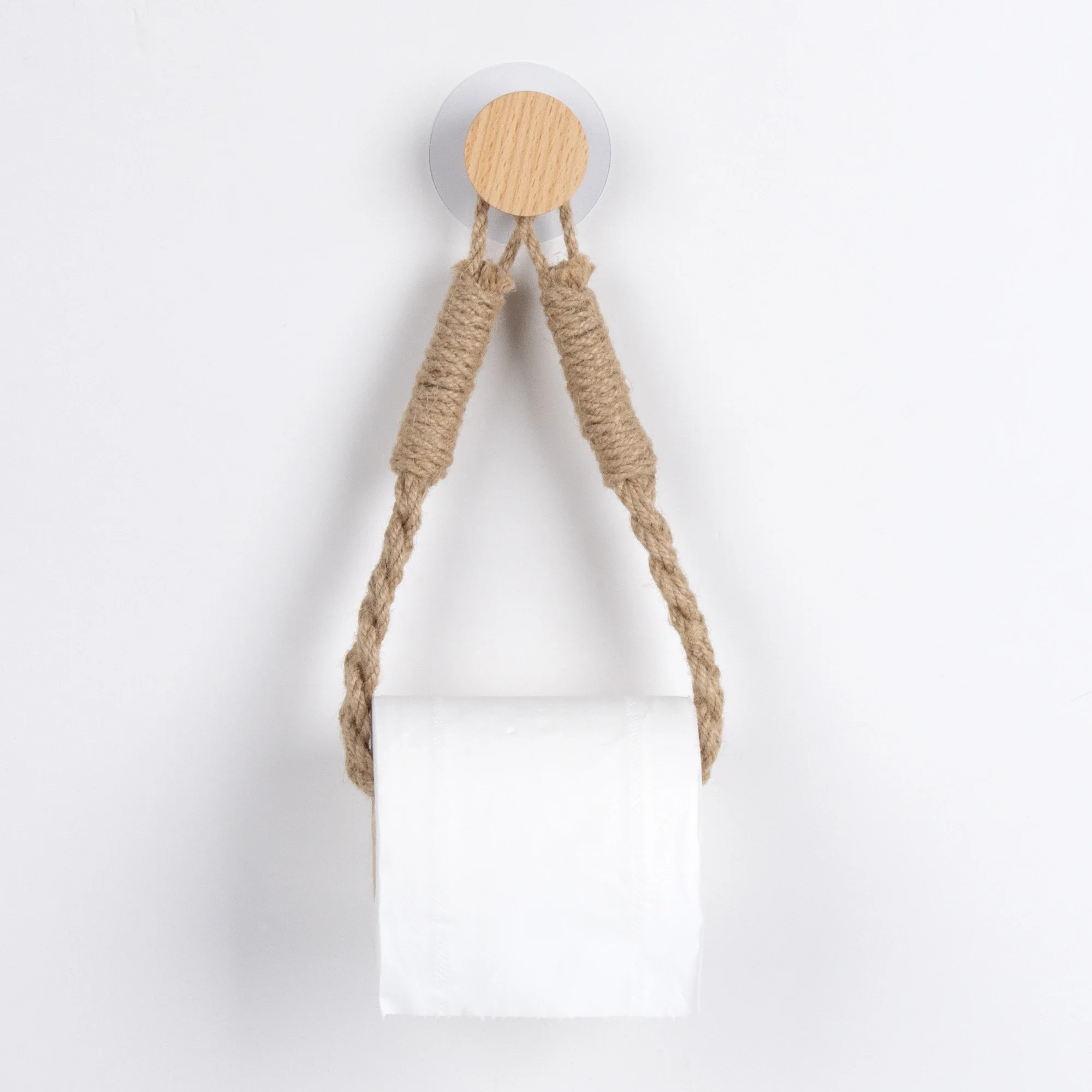 No punching  Woven hemp rope Paper Towel Holders Rack Bathroom Towel Hook Toilet Paper Holder Towel Rack Beige Hemp Color