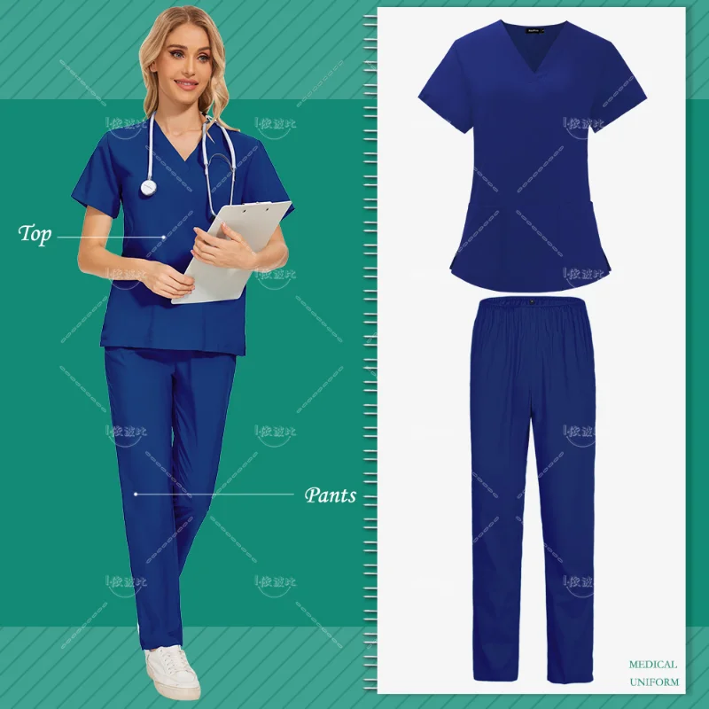 Hospital Nurse Uniforms Medical Scrubs Pet Clinic Nursing Work Wear Scrub Top Pant Unisex Doctor Suits Women Medical Accessories