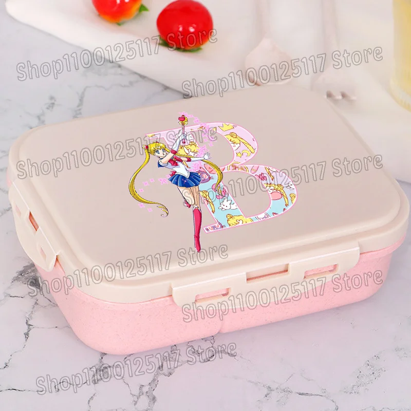 Sailor Moon Lunch Box con forchetta cucchiaio Cucina Frutta Cibo Bento Case Lettera AZ Anime Scatole per microonde da picnic all'aperto portatili