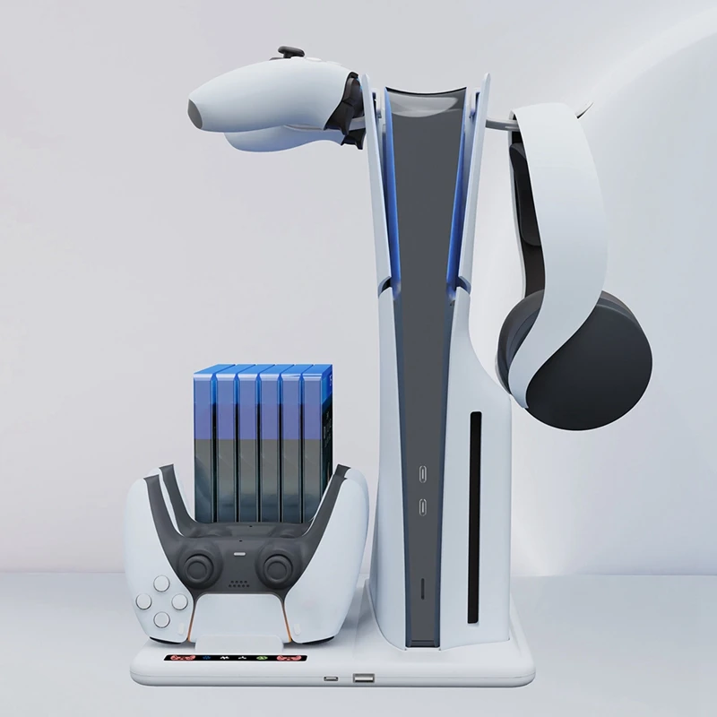 PS5 슬림 스탠드 베이스 및 냉각 선풍기 충전기, 컨트롤러 충전 스테이션 포함, 슬림 액세서리 독