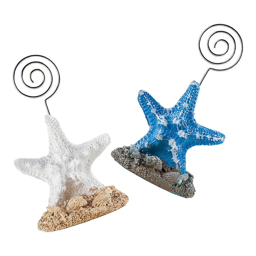 2Pcs Sea Star Note Clip Delicate Mediterranean Style Desktop Memo Holder for Photo Message Menu Table Number Resin Tabletop