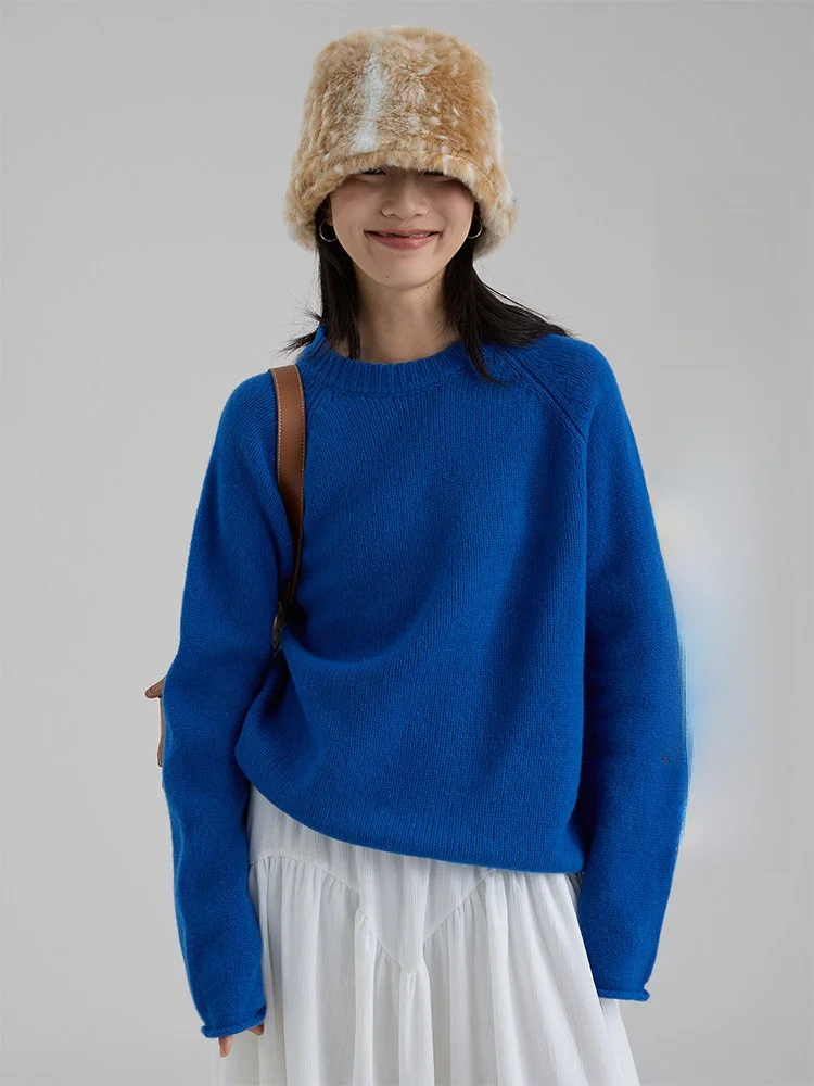 

Women's Full Wool Knitted Sweater round Ne Loose Base irt Dwind2025 Autumn Winter New Sle Korean Version Commute Sle